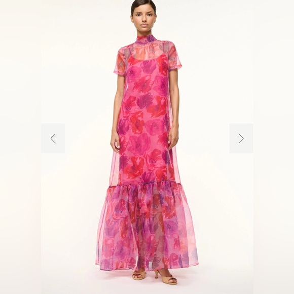 STAUD Dresses & Skirts - STAUD Calluna Dress, Size Small Magenta Painted Floral (LIKE NEW)